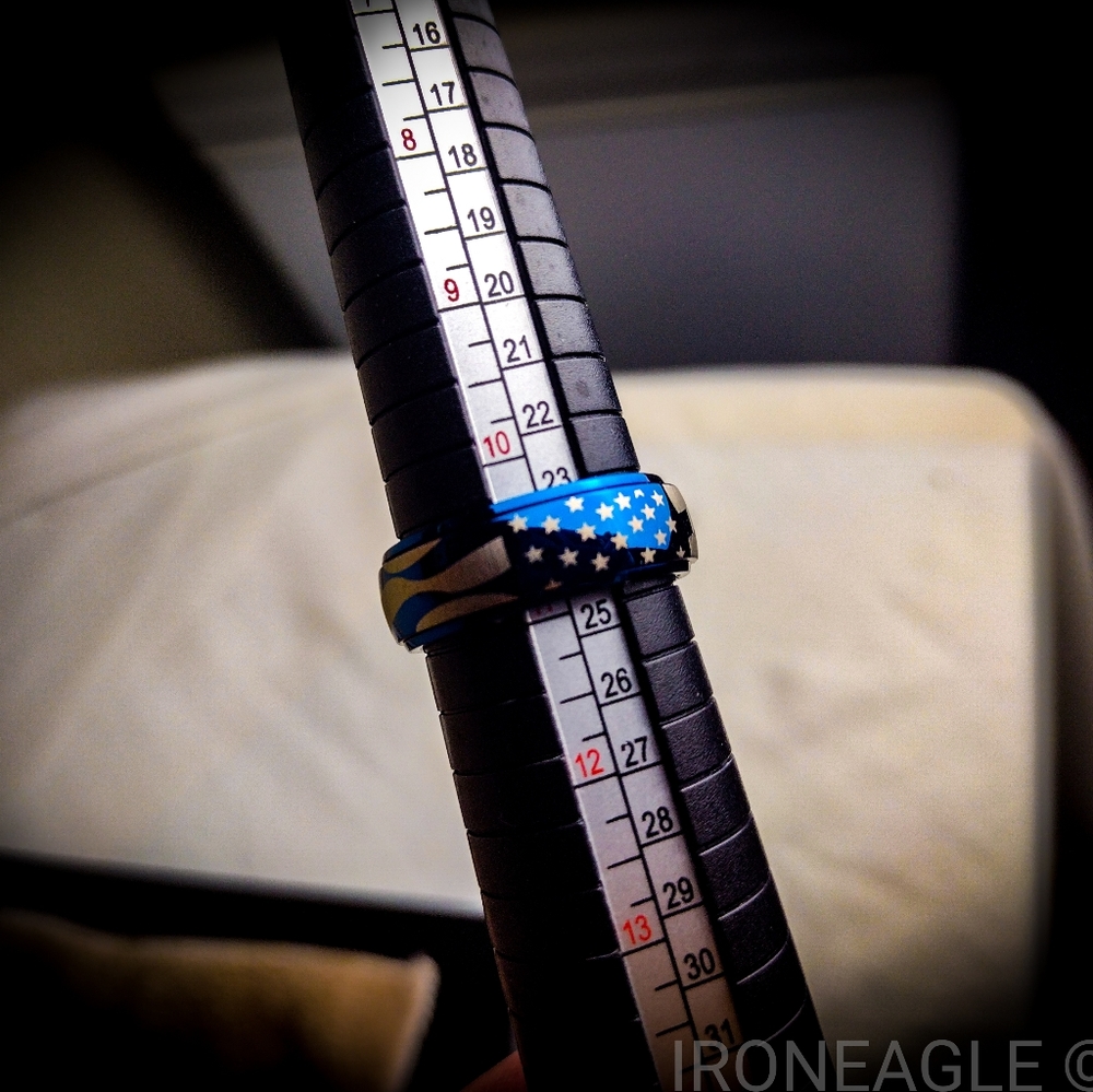 INOX Stainless Steel Blue US Flag Ring!